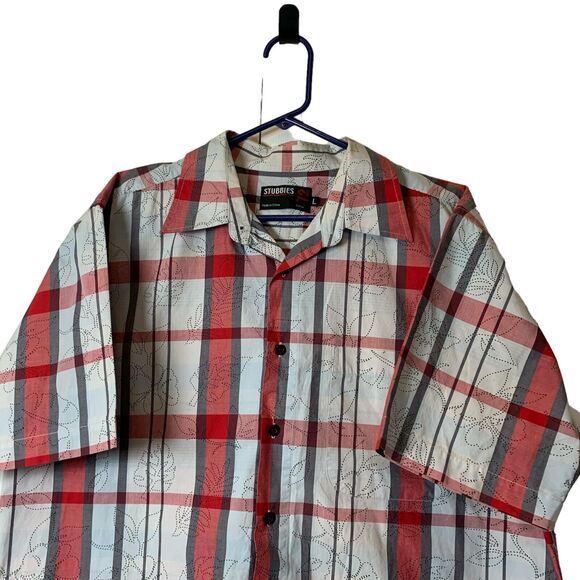 Lot of 2 Stubbies Shirt Mens Short Sleeve Large Red & Blue Plaid 100% Cotton - Picture 15 of 15
